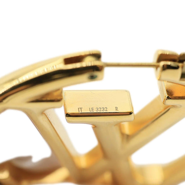 LOUIS VUITTON Louise Hoop Embossed LV Circle Earrings Gold