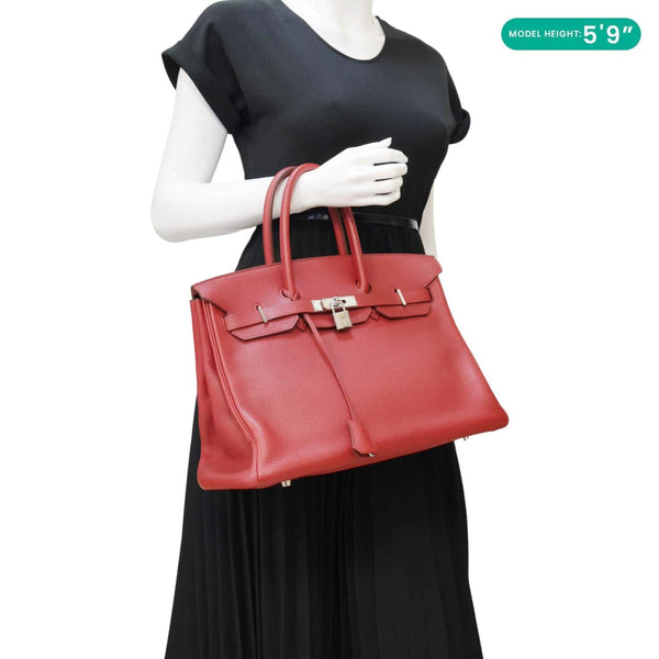 HERMES Birkin 35 Togo Leather Tote Bag Red