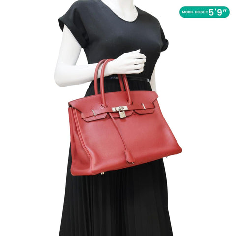 HERMES Birkin 35 Togo Leather Tote Bag Red