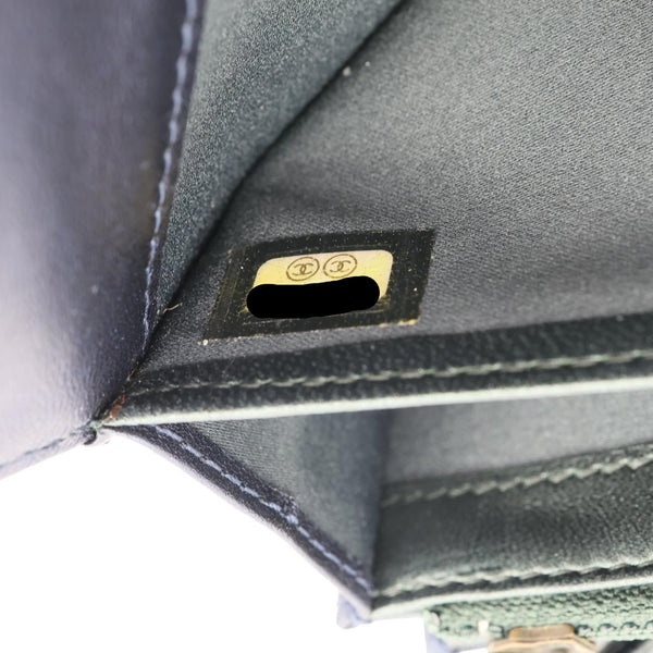 CHANEL Camellia Gusset Flap Embossed Lambskin Leather Wallet Navy Blue