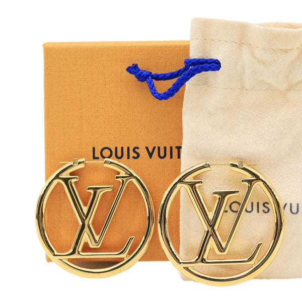 LOUIS VUITTON Louise Hoop Embossed LV Circle Earrings Gold