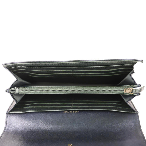 CHANEL Camellia Gusset Flap Embossed Lambskin Leather Wallet Navy Blue