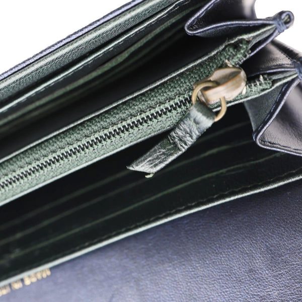 CHANEL Camellia Gusset Flap Embossed Lambskin Leather Wallet Navy Blue