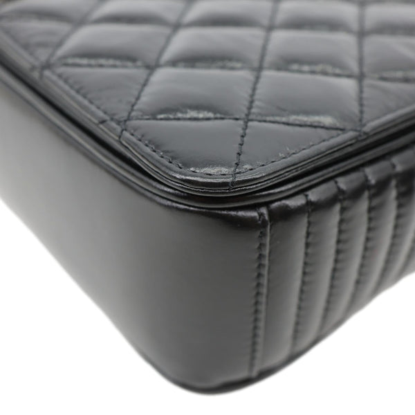 CHANEL Coco Boy Flap Medium Quilted Leather Shoulder Bag Black