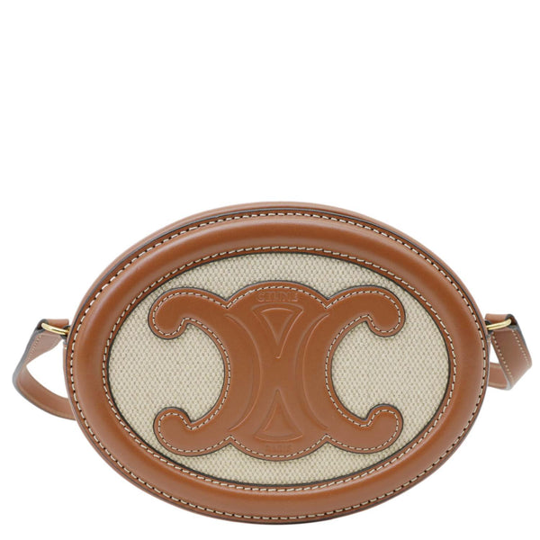 CELINE Triomphe Oval Calfskin Leather Crossbody Bag Tan