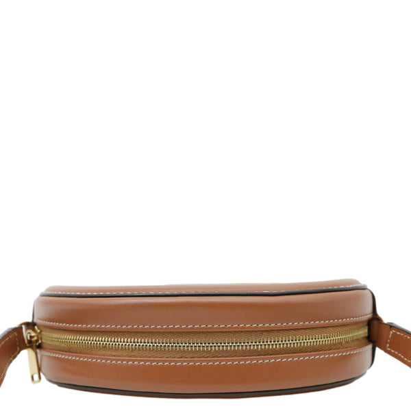 CELINE Triomphe Oval Calfskin Leather Crossbody Bag Tan