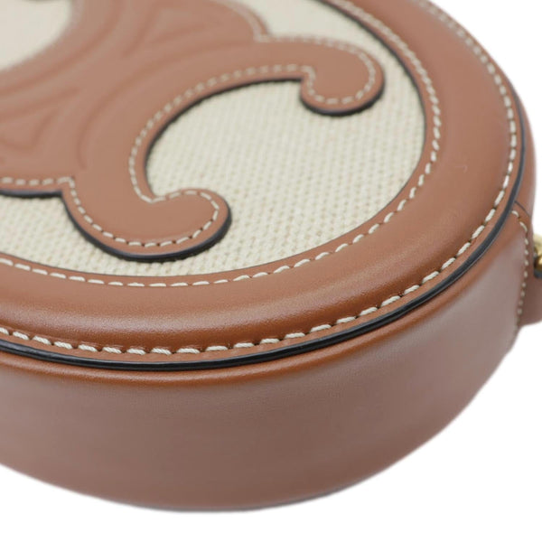 CELINE Triomphe Oval Calfskin Leather Crossbody Bag Tan