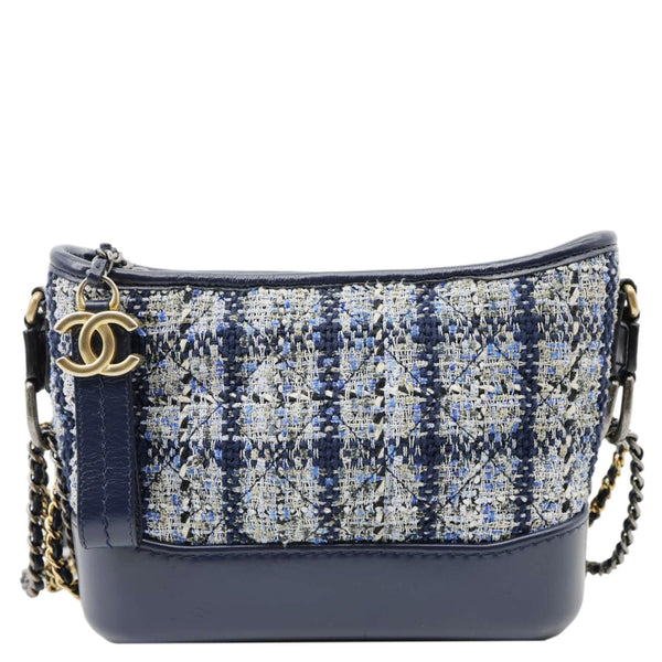 CHANEL Gabrielle Small Tweed Crossbody Bag Navy Blue