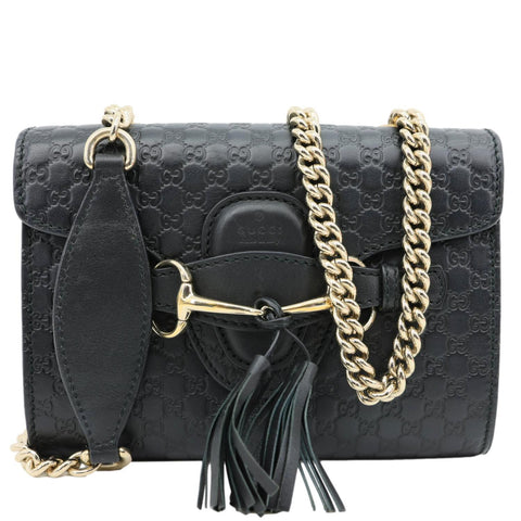 GUCCI Emily Mini GG Leather Chain Shoulder Bag Black 449636
