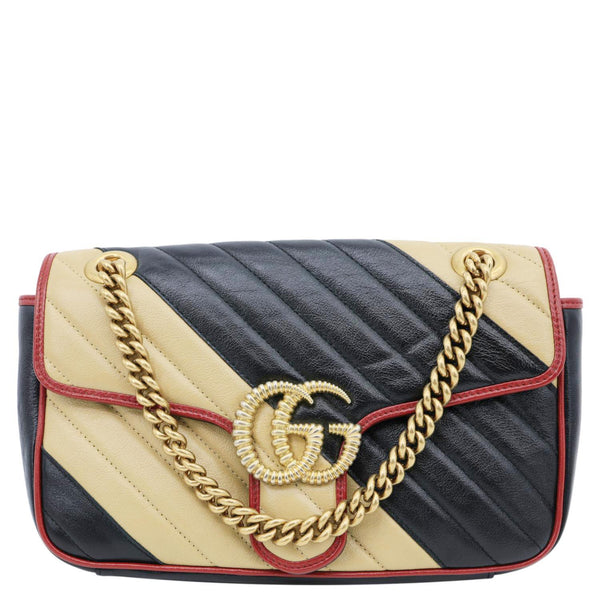 GUCCI GG Marmont Medium Matelasse Chevron Leather Crossbody Bag Beige 443497
