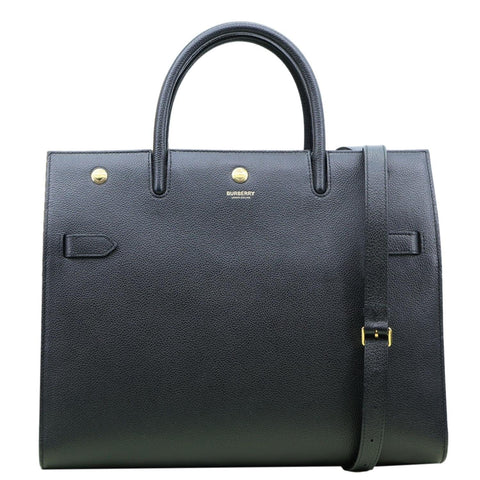 BURBERRY Title Pebbled Leather Tote Bag Black