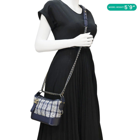 CHANEL Gabrielle Small Tweed Crossbody Bag Navy Blue