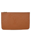 LOUIS VUITTON Neverfull Pochette Giant Monogram Empreinte Leather Wristlet Brown