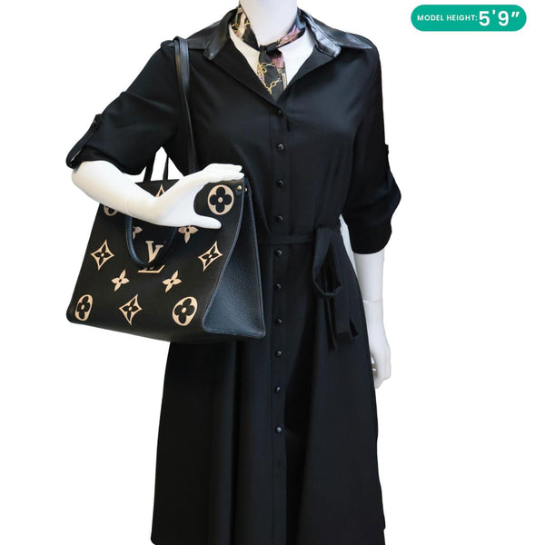 LOUIS VUITTON Onthego MM Giant Monogram Empreinte Leather Tote Bag Bicolor