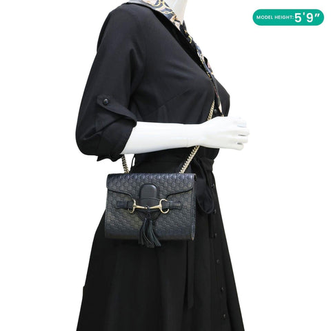 GUCCI Emily Mini GG Leather Chain Shoulder Bag Black 449636