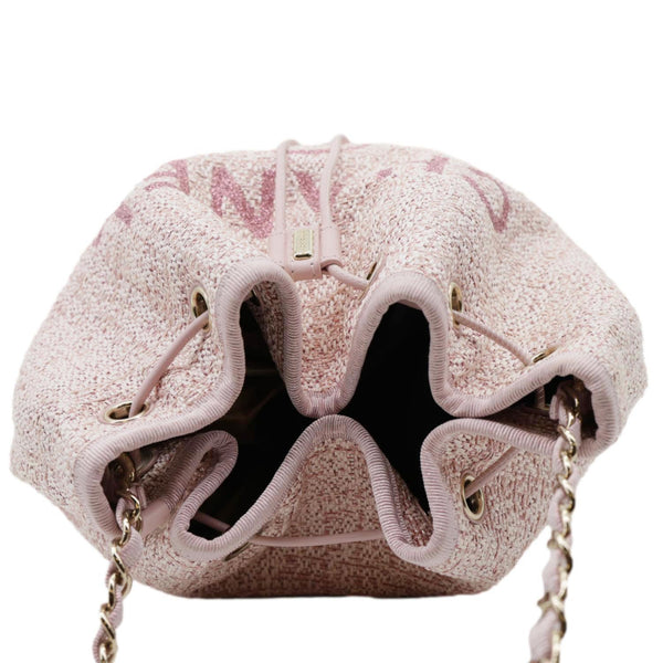 CHANEL Deauville Lurex Boucle Drawstring Bag Pink