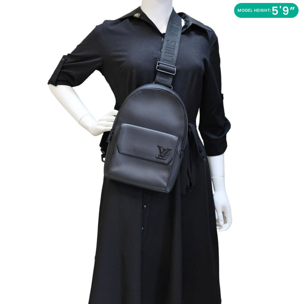 LOUIS VUITTON Pilot Sling Grained Calfskin Leather Backpack Bag Black