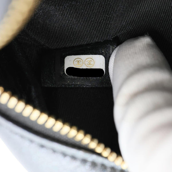 CHANEL Curvy Small Quilted Leather Cosmetic Pouch Black