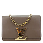 LOUIS VUITTON Louise Calfskin Leather Chain Shoulder Bag Taupe Brown