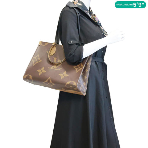 LOUIS VUITTON Onthego MM Reverse Monogram Giant Canvas Tote Bag Brown