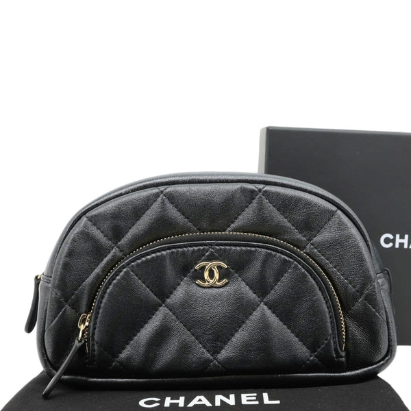 CHANEL Curvy Small Quilted Leather Cosmetic Pouch Black