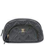 CHANEL Curvy Small Quilted Leather Cosmetic Pouch Black