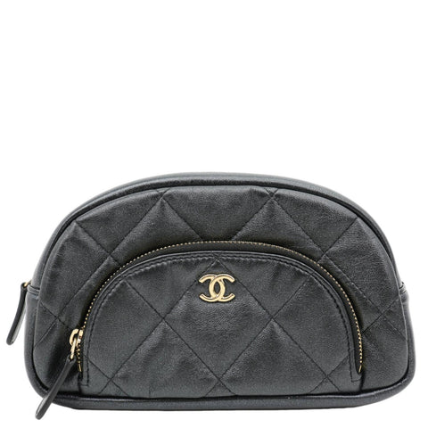 CHANEL Curvy Small Quilted Leather Cosmetic Pouch Black