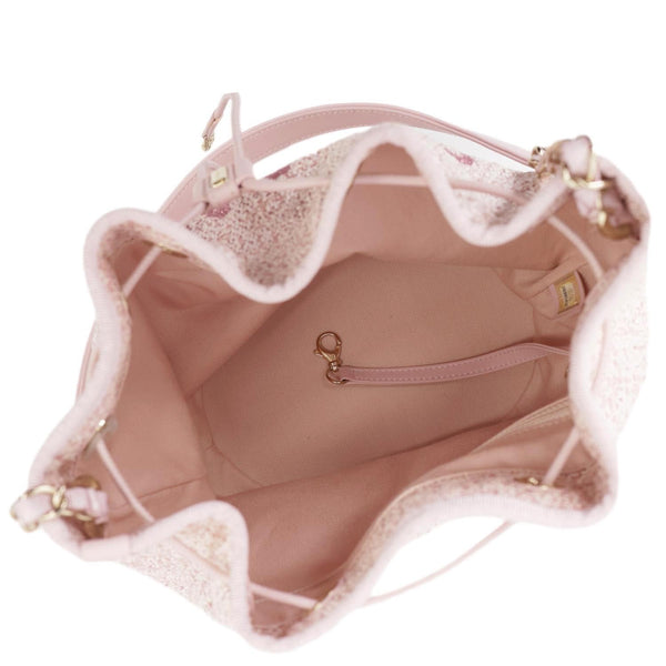 CHANEL Deauville Lurex Boucle Drawstring Bag Pink