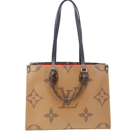 LOUIS VUITTON Onthego MM Reverse Monogram Giant Canvas Tote Bag Brown