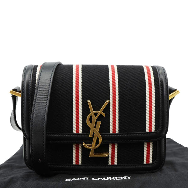 YVES SAINT LAURENT Solferino Striped Canvas Shoulder Bag Black
