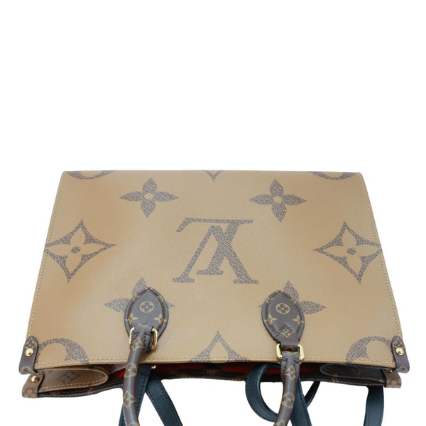 LOUIS VUITTON Onthego MM Reverse Monogram Giant Canvas Tote Bag Brown