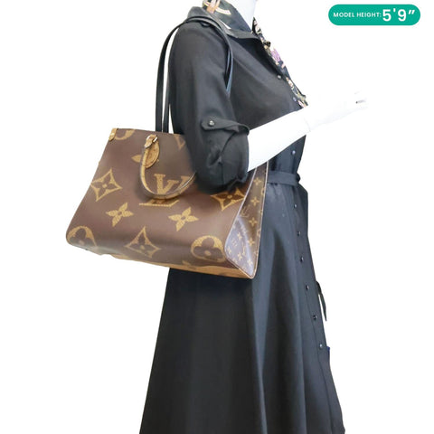LOUIS VUITTON Onthego MM Reverse Monogram Giant Canvas Tote Bag Brown