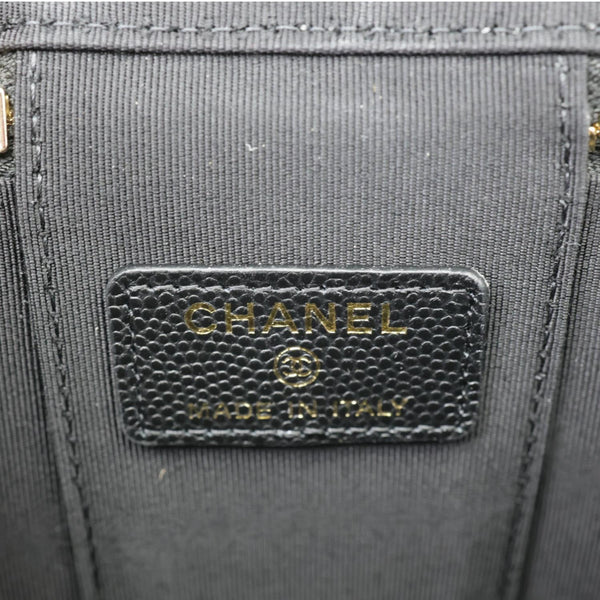 CHANEL Pearl On Top Mini Quilted Caviar Leather Chain Vanity Case Bag Black