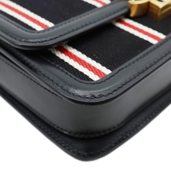 YVES SAINT LAURENT Solferino Striped Canvas Shoulder Bag Black