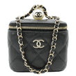 CHANEL Pearl On Top Mini Quilted Caviar Leather Chain Vanity Case Bag Black