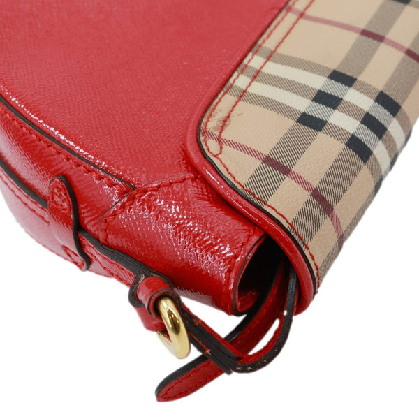 BURBERRY Maydown Haymarket Check Leather Crossbody Bag Red