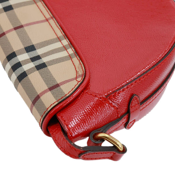 BURBERRY Maydown Haymarket Check Leather Crossbody Bag Red