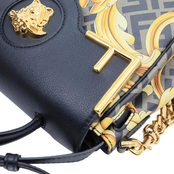 VERSACE X FENDI Fendace Medium La Medusa Zucca Calfskin Top Handle Crossbody Bag Black