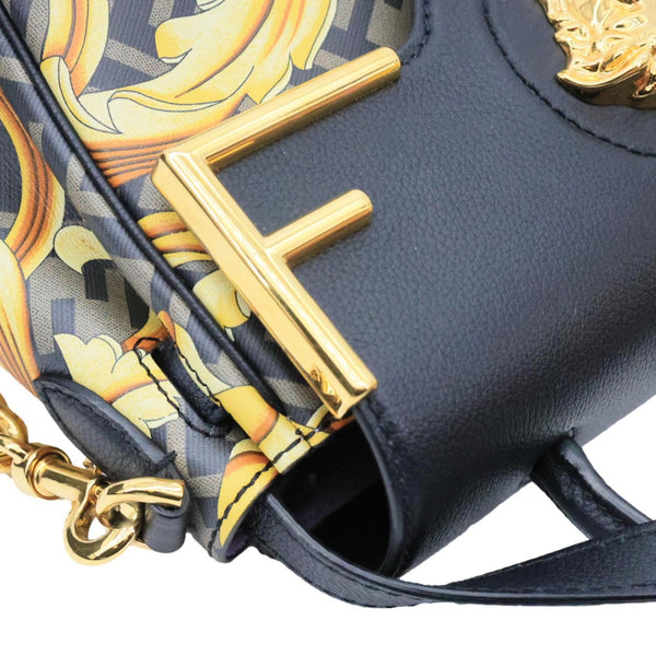 VERSACE X FENDI Fendace Medium La Medusa Zucca Calfskin Top Handle Crossbody Bag Black