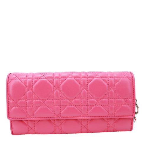 CHRISTIAN DIOR Lady Dior Quilted Cannage Leather Wallet On Chain Pink