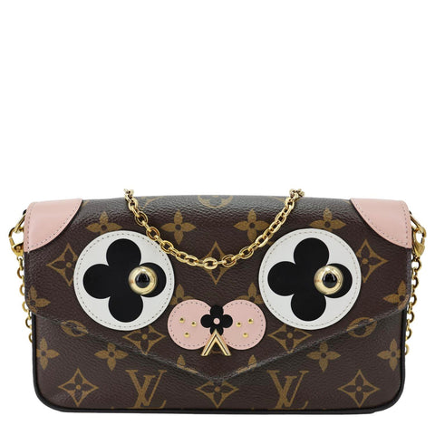 LOUIS VUITTON Felicie Pochette Valentine Dog Monogram Canvas Crossbody Bag Brown