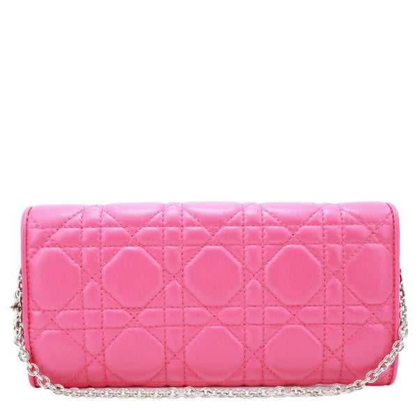 CHRISTIAN DIOR Lady Dior Quilted Cannage Leather Wallet On Chain Pink