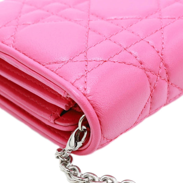 CHRISTIAN DIOR Lady Dior Quilted Cannage Leather Wallet On Chain Pink
