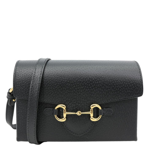 GUCCI Horsebit 1955 Flap Leather Shoulder Bag Black 732314