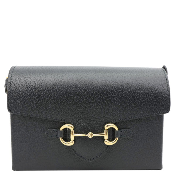 GUCCI Horsebit 1955 Flap Leather Shoulder Bag Black 732314