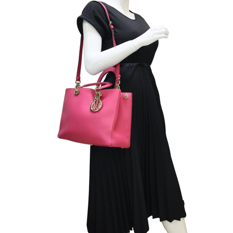 CHRISTIAN DIOR Diorissimo Medium Calfskin Leather Tote Bag Fuchsia