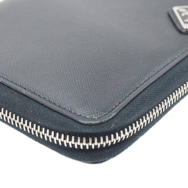 PRADA Zip Around Saffiano Leather Wallet Black