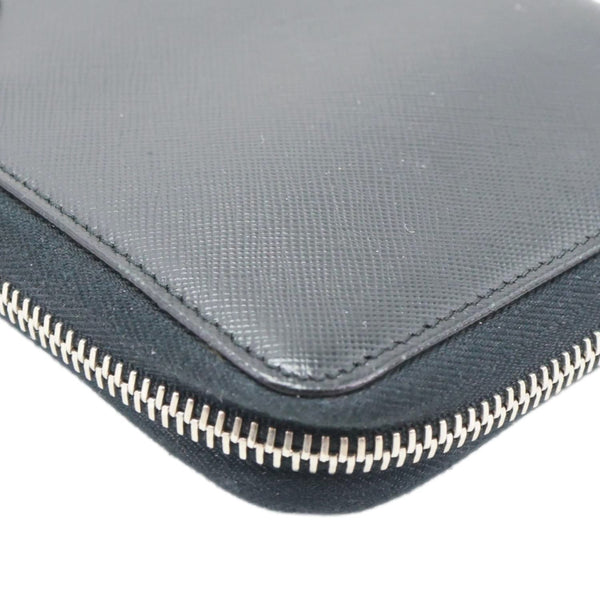 PRADA Zip Around Saffiano Leather Wallet Black