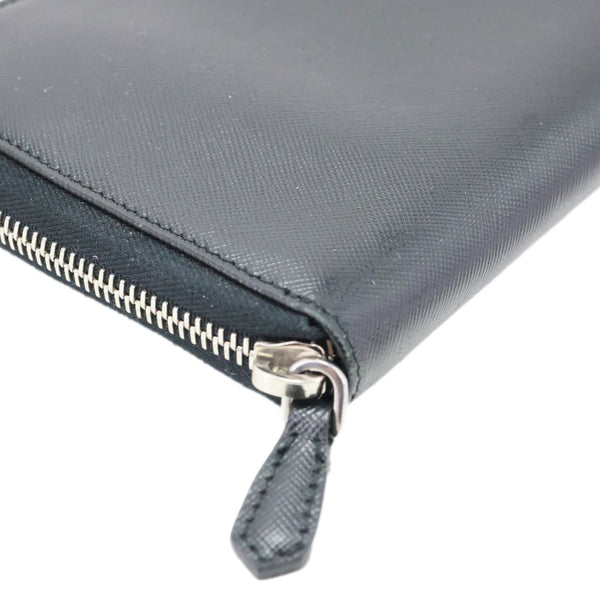 PRADA Zip Around Saffiano Leather Wallet Black