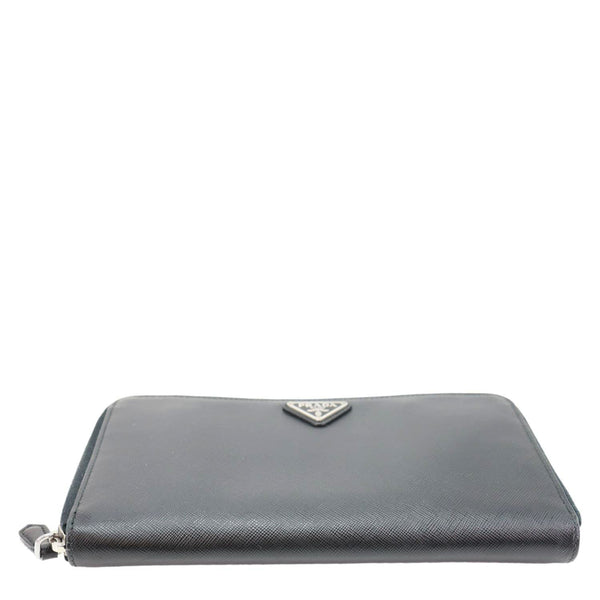 PRADA Zip Around Saffiano Leather Wallet Black